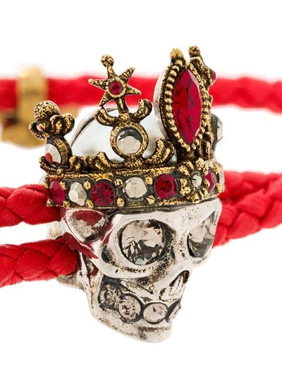 Shop Alexander Mcqueen Woven Skull Friendship Bracelet In Red