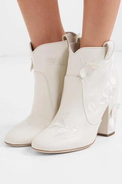 Shop Laurence Dacade Pete Embroidered Leather Ankle Boots In White