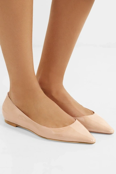 Shop Jimmy Choo Romy Patent-leather Point-toe Flats In Neutral