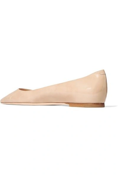 Shop Jimmy Choo Romy Patent-leather Point-toe Flats In Neutral