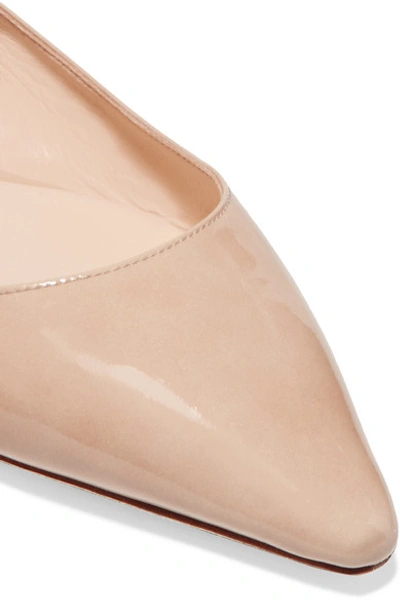 Shop Jimmy Choo Romy Patent-leather Point-toe Flats In Neutral