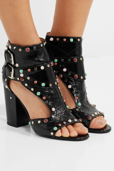 Shop Laurence Dacade Rush Embellished Quilted Patent-leather Sandals In Black