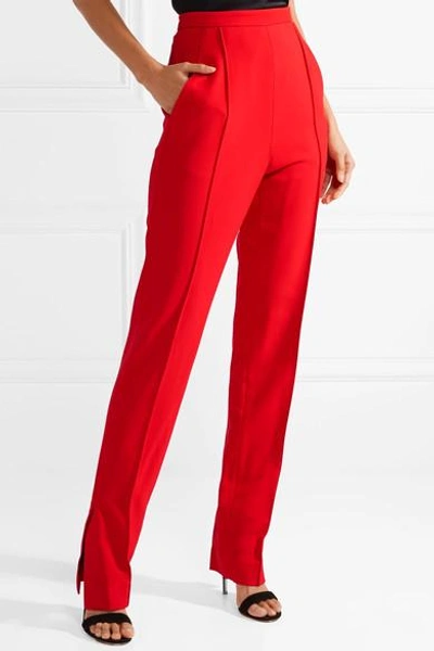 Shop Khaite Diana Stretch-canvas Tapered Pants In Red