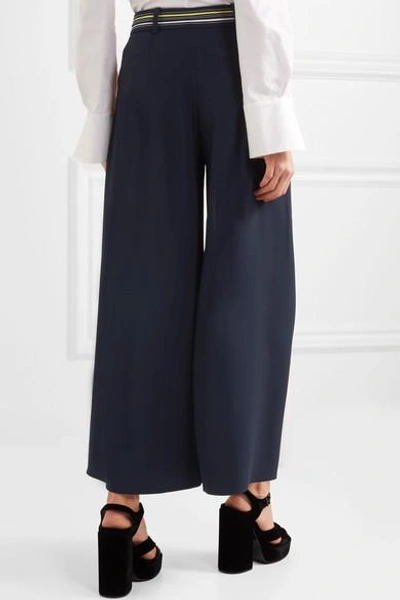 Shop Peter Pilotto Striped Satin-trimmed Cady Culottes In Navy
