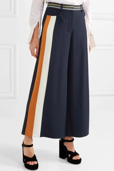 Shop Peter Pilotto Striped Satin-trimmed Cady Culottes In Navy