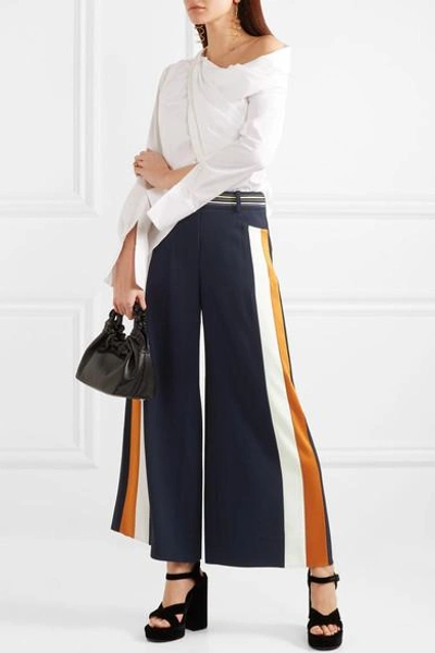 Shop Peter Pilotto Striped Satin-trimmed Cady Culottes In Navy