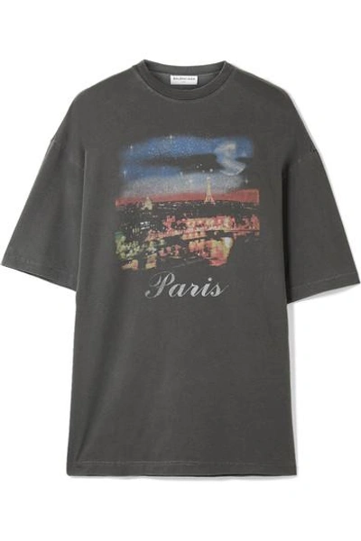 Shop Balenciaga Oversized Printed Cotton-jersey T-shirt In Anthracite