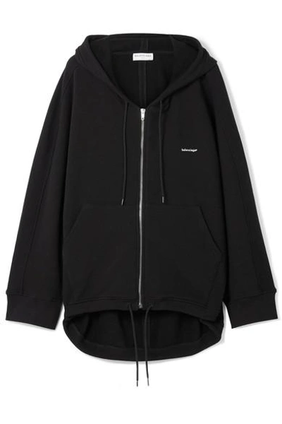 Balenciaga Cocoon Printed Stretch Cotton-blend Jersey Hoodie In Black |  ModeSens