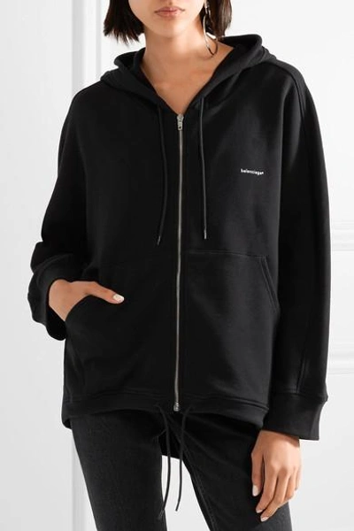 Balenciaga Cocoon Printed Stretch Cotton-blend Jersey Hoodie In Black |  ModeSens