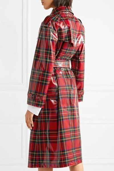 Shop Burberry Coated-tartan Wool Trench Coat In Red