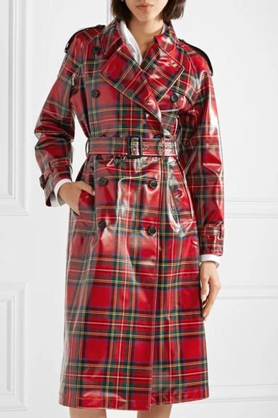 Shop Burberry Coated-tartan Wool Trench Coat In Red