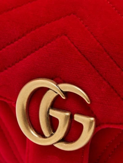 Gucci Red Chevron Velvet GG Mini Marmont Matelasse Handbag
