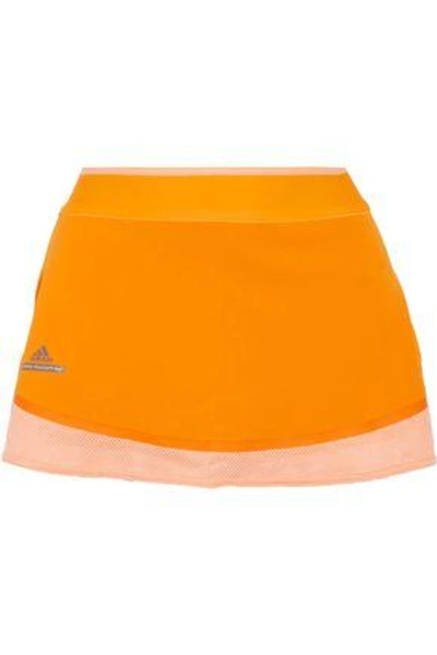Shop Adidas By Stella Mccartney Woman Mesh-trimmed Skirt-effect Stretch-jersey Shorts Orange