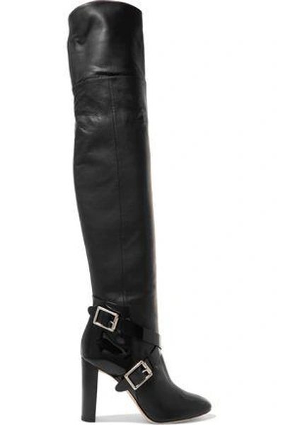 Shop Jimmy Choo Woman Doma Buckled Leather Over-the-knee Boots Black