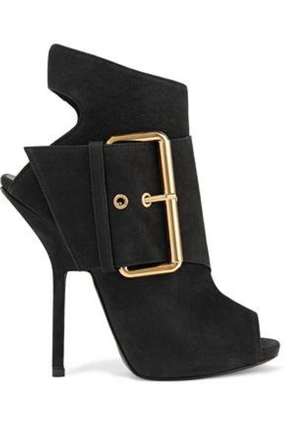 Shop Giuseppe Zanotti Woman Buckled Nubuck Ankle Boots Black