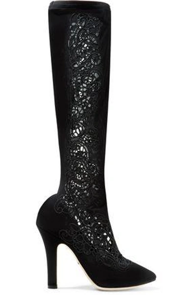 Shop Dolce & Gabbana Woman Embroidered Laser-cut Mesh Ankle Boots Black