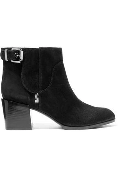 Shop Sergio Rossi Woman Buckled Suede Ankle Boots Black