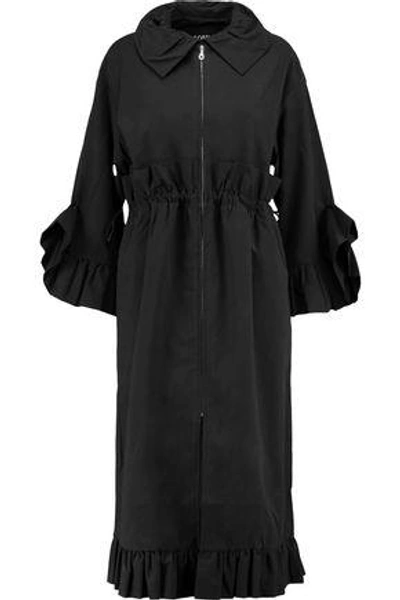 Shop Goen J Woman Ruffle-trimmed Cotton-blend Coat Black