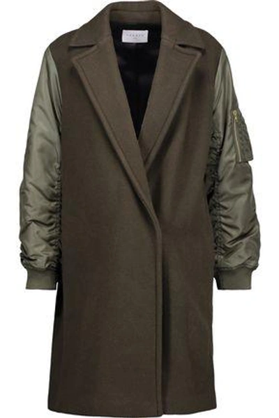 Shop Sandro Woman Lazarus Shell-paneled Wool-blend Felt Coat Army Green