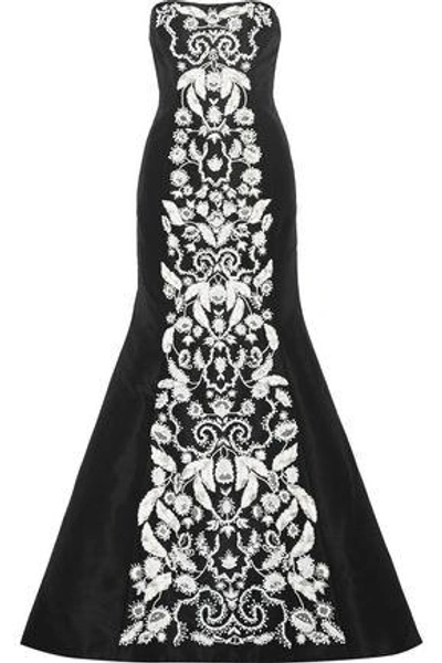 Shop Oscar De La Renta Woman Strapless Embellished Silk-faille Gown Black