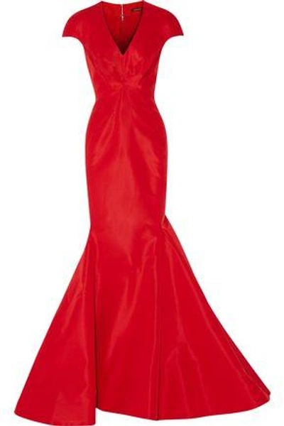 Shop Zac Posen Woman Flared Silk-faille Gown Red