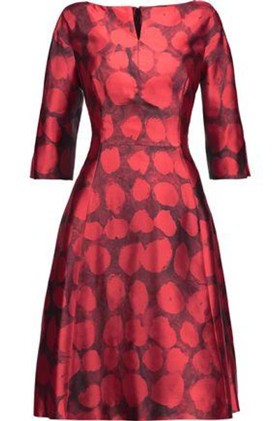 Shop Oscar De La Renta Woman Printed Silk And Cotton-blend Dress Red