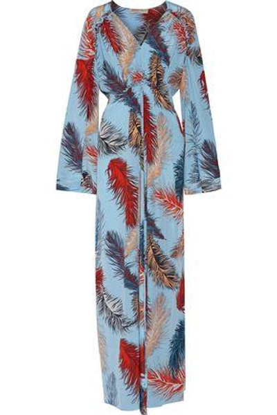 Shop Emilio Pucci Woman Ruffle-trimmed Printed Silk-crepe Maxi Dress Light Blue