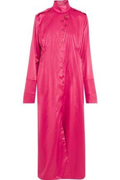 Shop Ellery Woman Button-embellished Satin Maxi Dress Fuchsia In Bright Pink