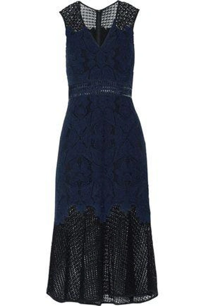 Shop Jonathan Simkhai Woman Crochet Knit-paneled Corded Lace Midi Dress Midnight Blue