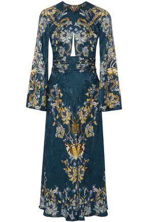 Roberto Cavalli Woman Embellished Satin-jacquard Midi Dress Petrol ...