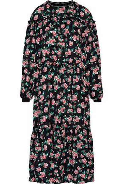 Shop Mother Of Pearl Woman Claudine Ruffle-trimmed Floral-print Silk-crepe Midi Dress Midnight Blue