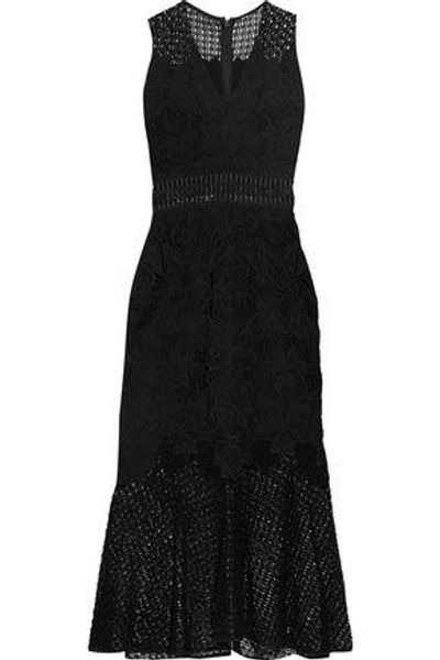 Shop Jonathan Simkhai Woman Crochet Knit-paneled Corded Lace Midi Dress Black