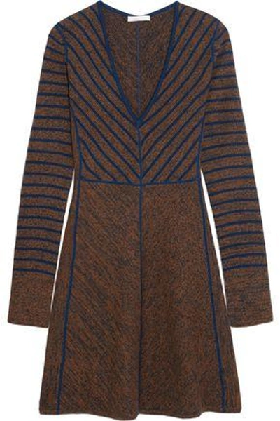 Shop See By Chloé Flared Striped Wool Mini Dress In Brown