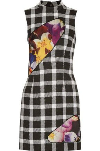 Shop Christopher Kane Woman Paneled Printed Wool-blend Mini Dress Black