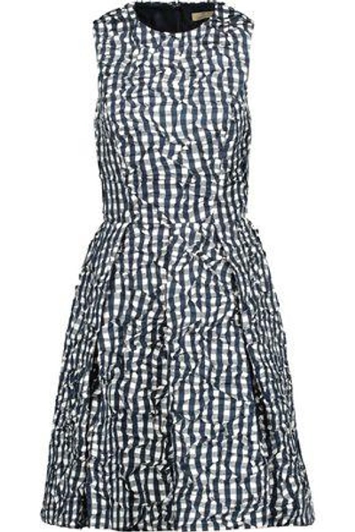 Shop Michael Kors Woman Gingham Crinkled-taffeta Mini Dress Midnight Blue