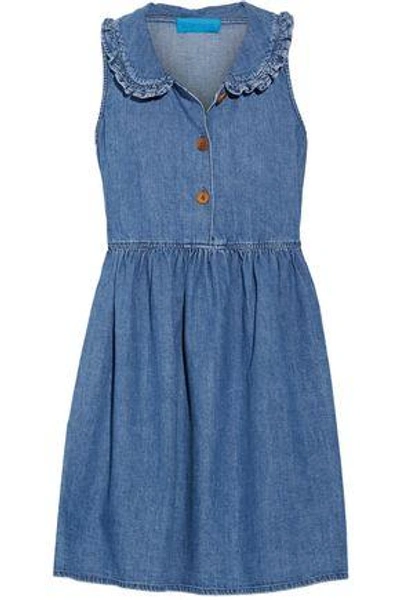Shop M.i.h Jeans Woman Ruffle-trimmed Chambray Mini Dress Mid Denim