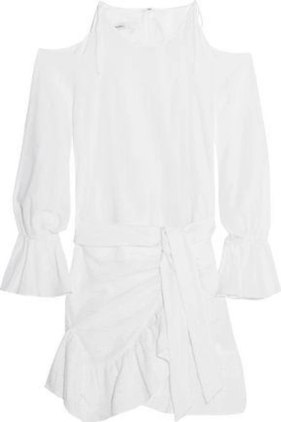 Shop Goen J Woman Cold-shoulder Wrap-effect Cotton Mini Dress White