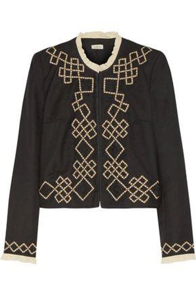 Shop Talitha Woman Talia Appliquéd Wool-twill Jacket Black