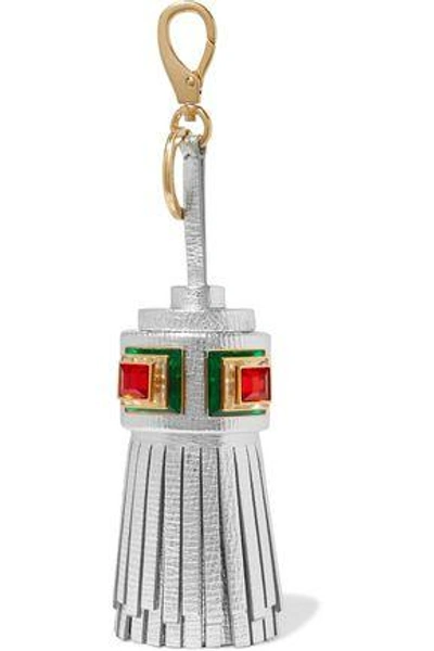 Shop Anya Hindmarch Woman Stones Ghost Metallic Leather Keychain Silver