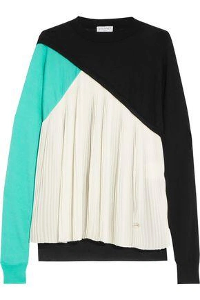 Shop Vionnet Woman Pleated Silk-paneled Wool, Cashmere And Silk-blend Sweater Black