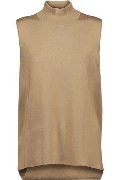 Shop Dion Lee Woman Open-back Stretch-knit Turtleneck Top Gold