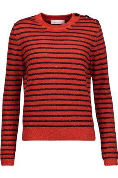 Shop Carven Woman Glittered Striped Wool-blend Sweater Red