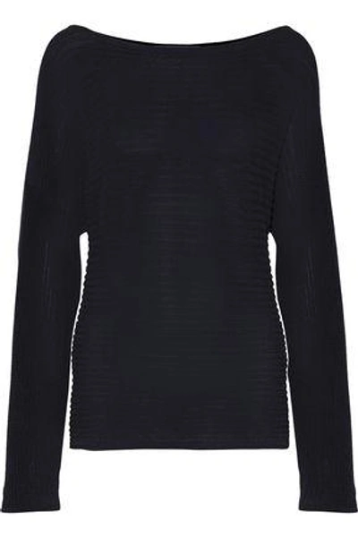 Shop Dion Lee Woman Tie-back Cutout Cotton-blend Ribbed-knit Sweater Midnight Blue
