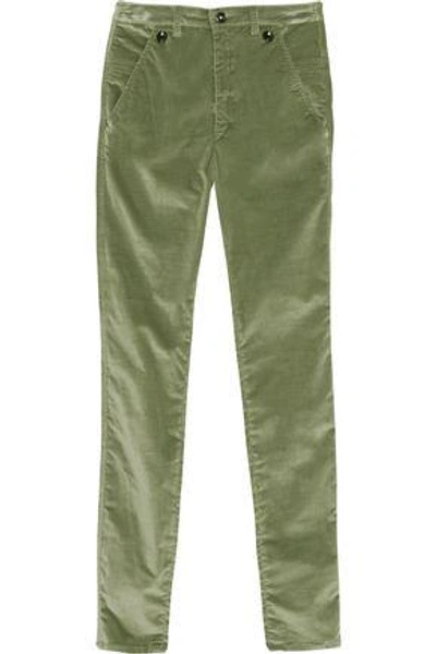 Shop Isabel Marant Woman Norton Cotton-blend Velvet Slim-leg Pants Light Green
