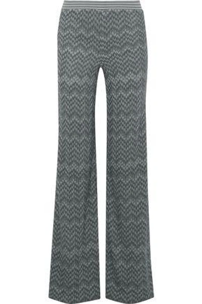 Shop Missoni Woman Crochet-knit Wool-blend Wide-leg Pants Gray