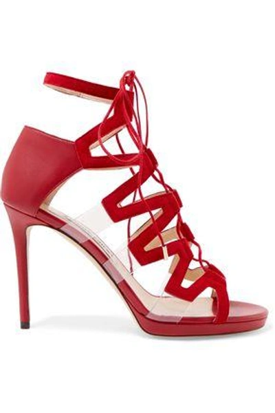 Shop Jimmy Choo Dani Leather, Suede And Pvc Sandals In Red