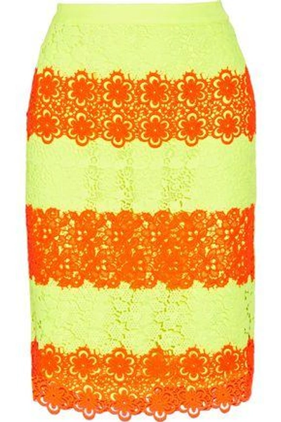 Shop Moschino Woman Guipure Lace Skirt Bright Orange