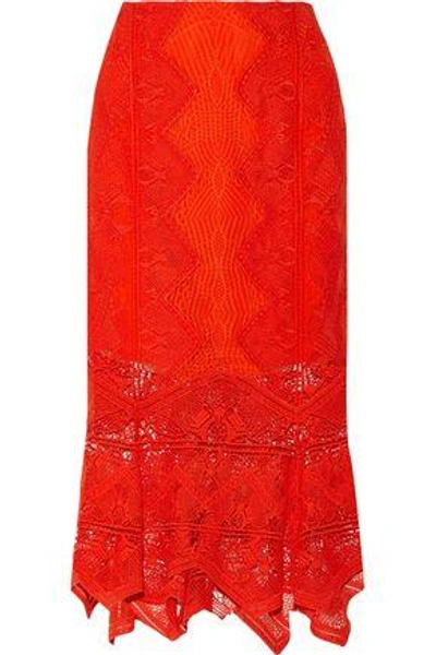 Shop Jonathan Simkhai Woman Guipure Lace Midi Skirt Red