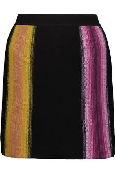 Shop Missoni Woman Striped Crochet-knit Wool Mini Skirt Black