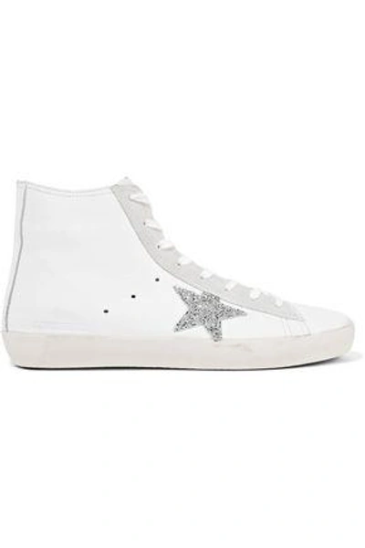 Shop Golden Goose Woman Swarovski Crystal-embellished Leather High-top Sneakers White